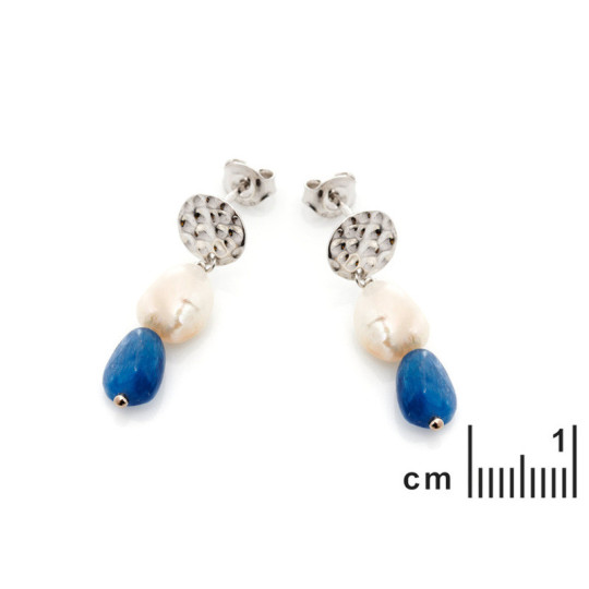 Kyanite and pearl drop earrings, rhodium-plated 925 silver