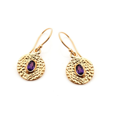 Boucles d'oreilles en améthyste violette naturelle, en argent 925 doré