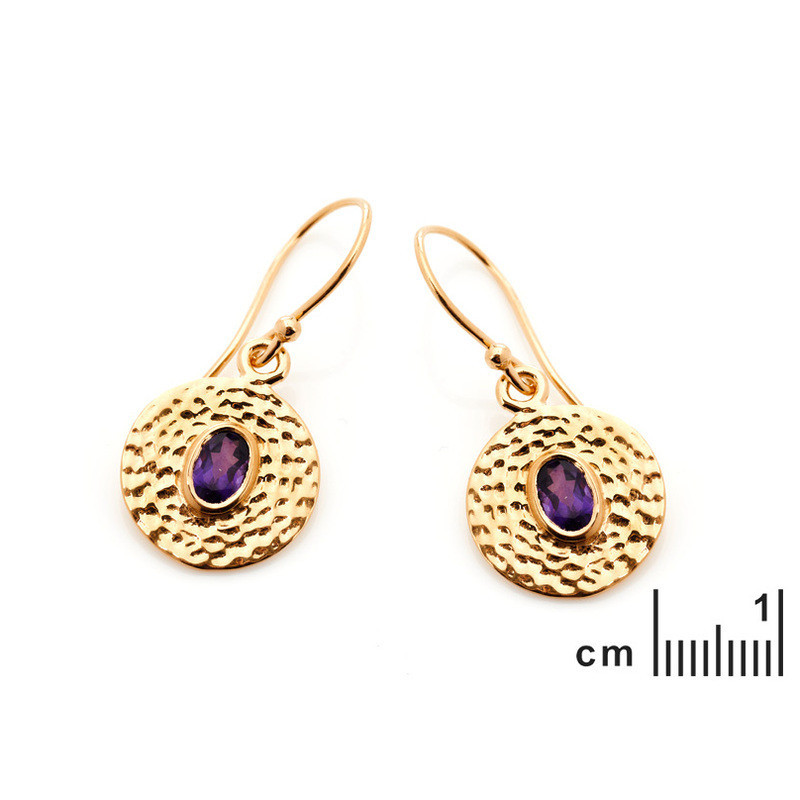 Boucles d'oreilles en améthyste violette naturelle, en argent 925 doré