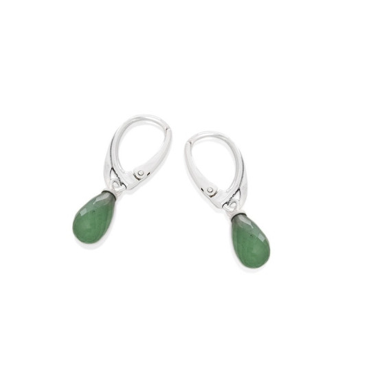 Boucles d'oreilles en aventurine verte naturelle goutte, en argent 925 rhodié