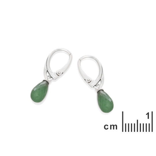 Boucles d'oreilles en aventurine verte naturelle goutte, en argent 925 rhodié