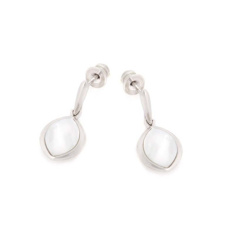 White mother-of-pearl navette drop earrings, in rhodium-plated 925 silver