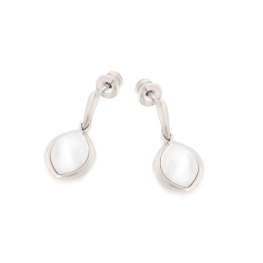 White mother-of-pearl navette drop earrings, in rhodium-plated 925 silver