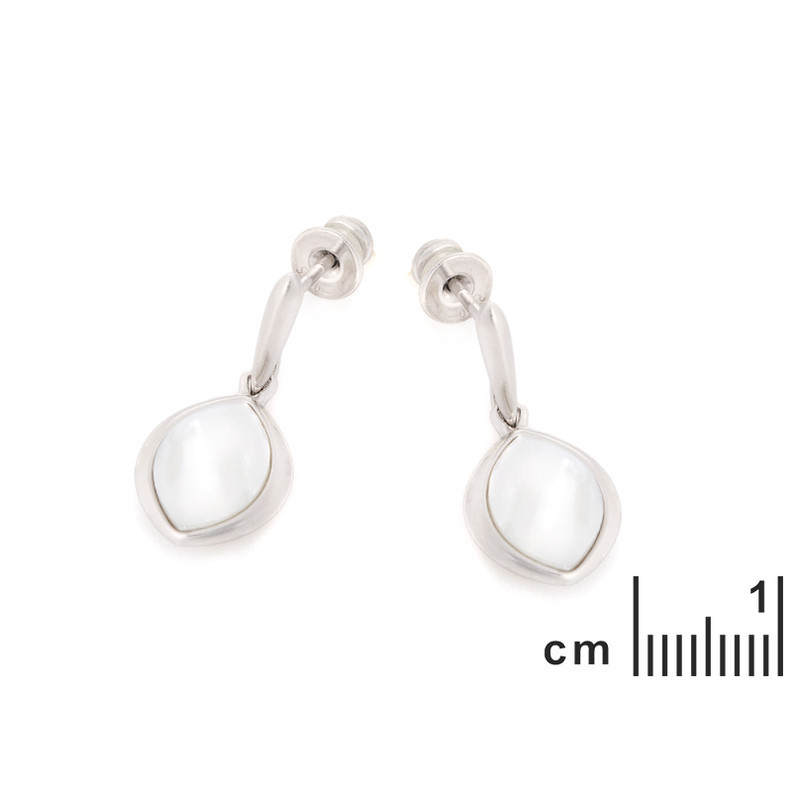 White mother-of-pearl navette drop earrings, in rhodium-plated 925 silver