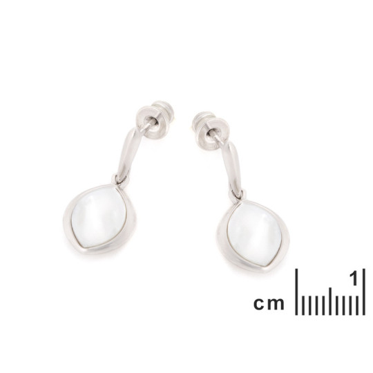 White mother-of-pearl navette drop earrings, in rhodium-plated 925 silver