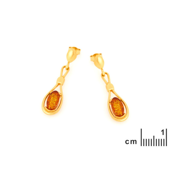 Boucles d'oreilles pendantes en ambre cognac ovale, en argent 925 rhodié