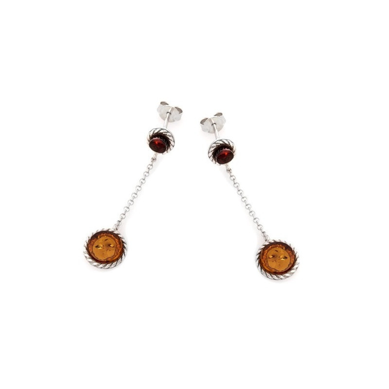 Runde Cognac-Bernstein-Tropfenohrringe, rhodiniertes 925er Silber