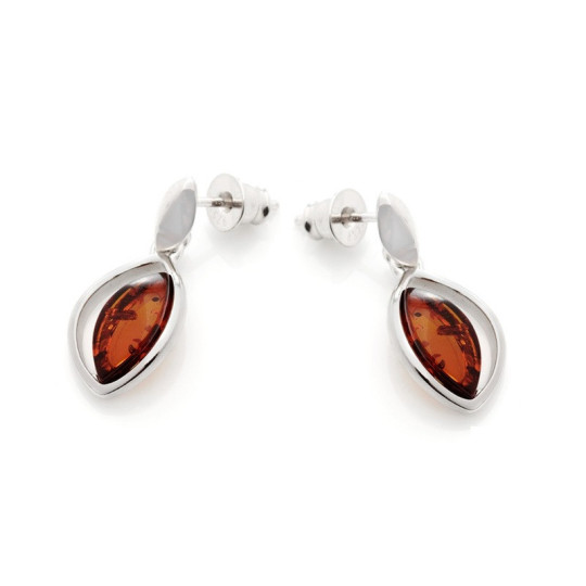 Boucles d'oreilles en ambre cognac de la mer Baltique, en argent 925 rhodié