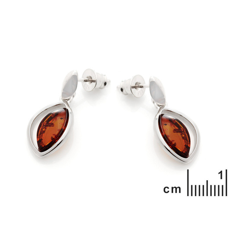 Boucles d'oreilles en ambre cognac de la mer Baltique, en argent 925 rhodié