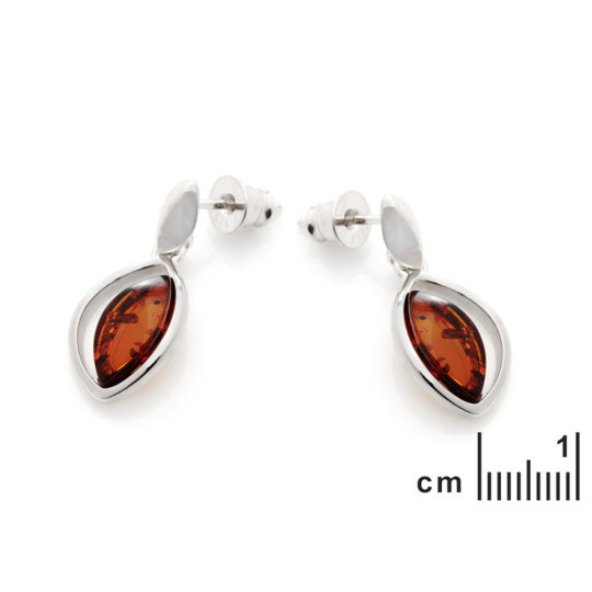 Boucles d'oreilles en ambre cognac de la mer Baltique, en argent 925 rhodié