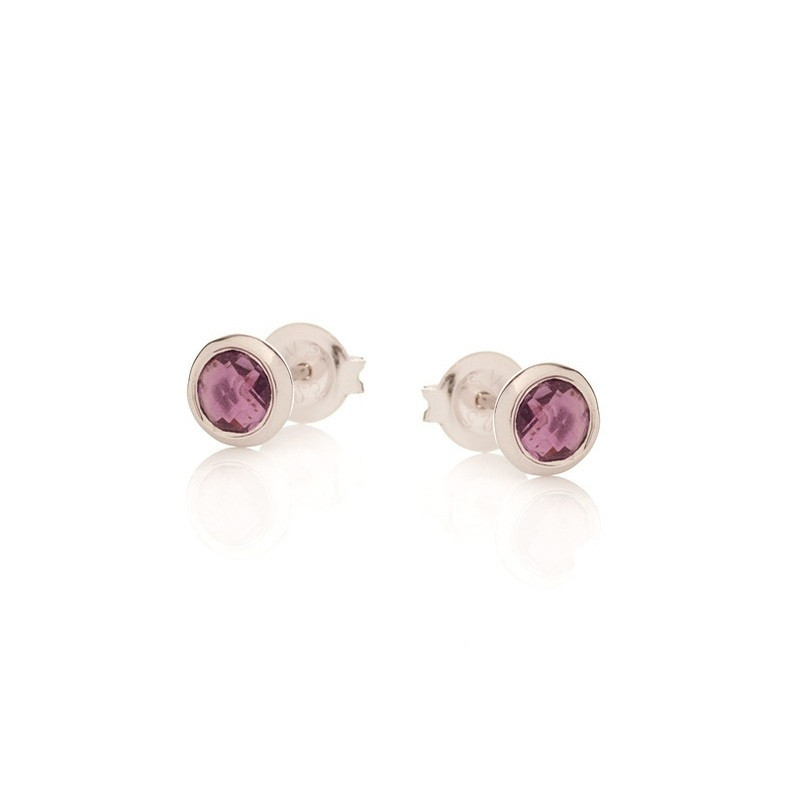 Pendientes redondos de amatista morada, plata 925 rodiada.