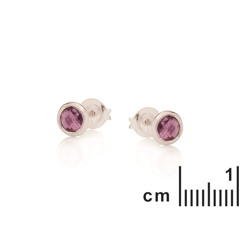 Pendientes redondos de amatista morada, plata 925 rodiada.