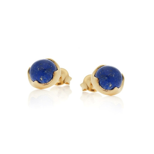 Clous d'oreilles en lapis lazuli bleu naturel rond, en argent 925 doré