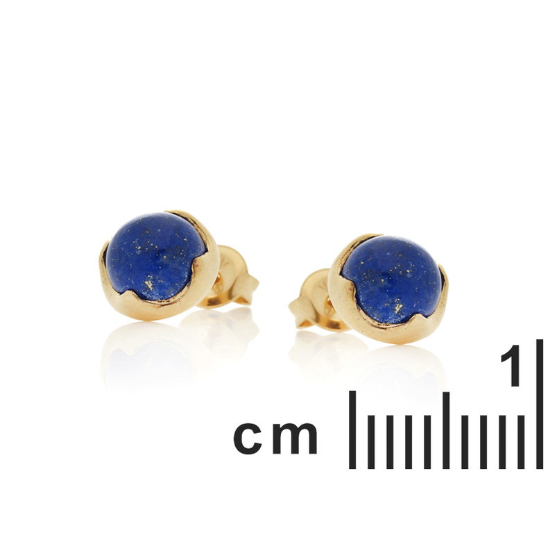 Clous d'oreilles en lapis lazuli bleu naturel rond, en argent 925 doré