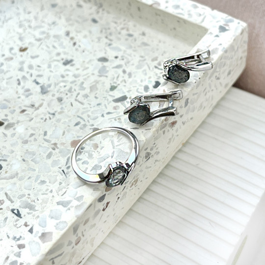 Pendientes colgantes de labradorita ovalada, plata 925 rodiada