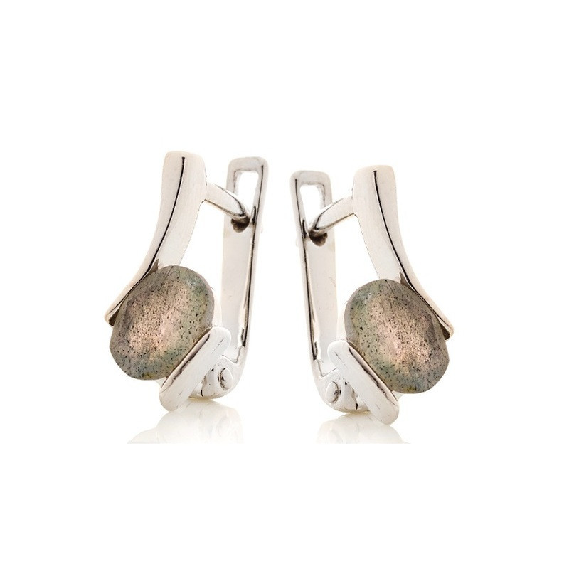 Boucles d'oreilles pendantes en labradorite ovale, en argent 925 rhodié