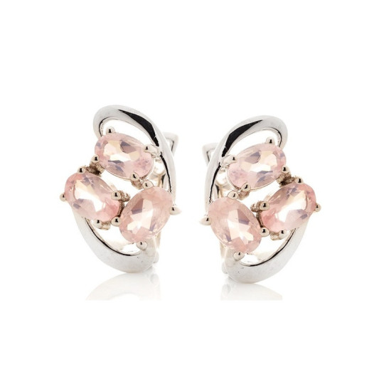 Boucles d'oreilles pendantes en quartz rose ovale, en argent 925 rhodié