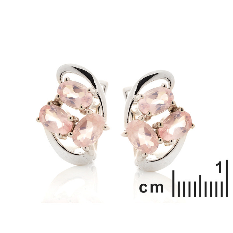 Boucles d'oreilles pendantes en quartz rose ovale, en argent 925 rhodié