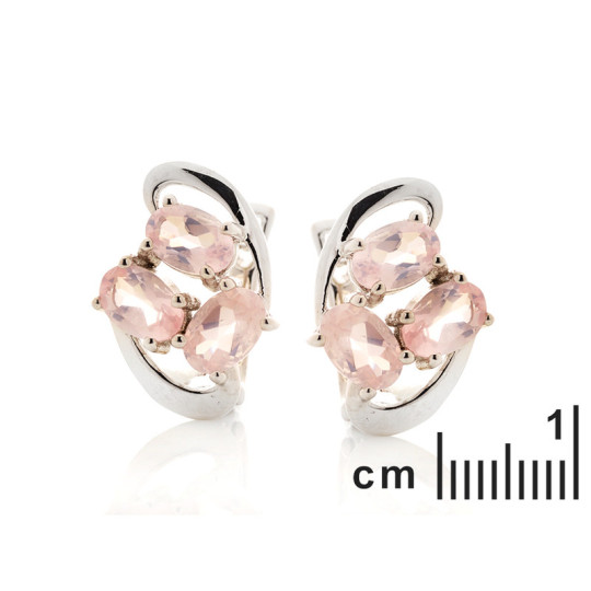 Boucles d'oreilles pendantes en quartz rose ovale, en argent 925 rhodié