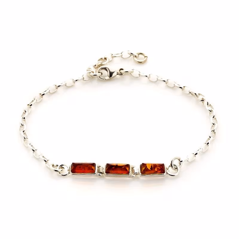 Cognac amber bracelet, 925 silver, adjustable 16+3 cm