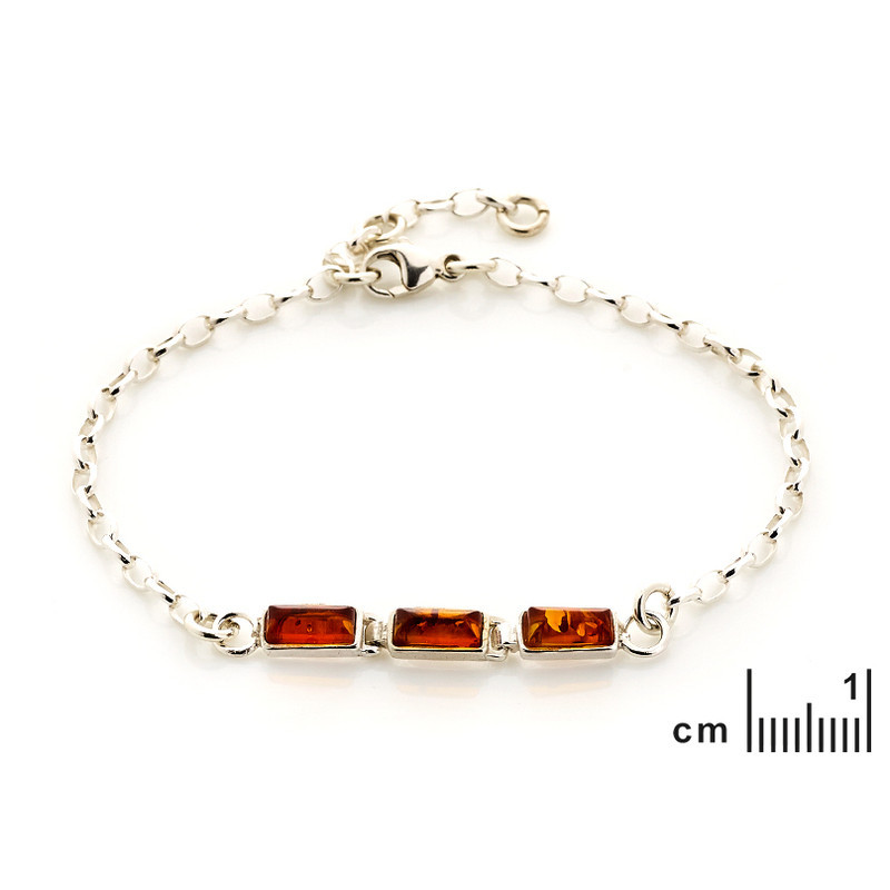 Bracelet en ambre cognac, argent 925, ajustable 16+3 cm