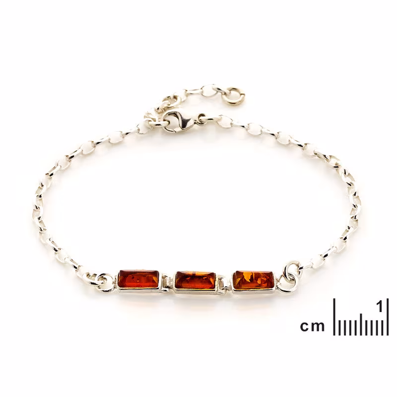 Cognac amber bracelet, 925 silver, adjustable 16+3 cm