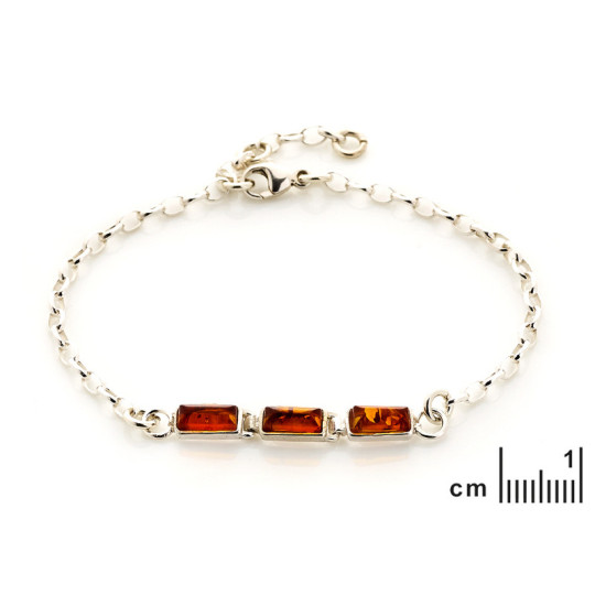 Bracelet en ambre cognac, argent 925, ajustable 16+3 cm