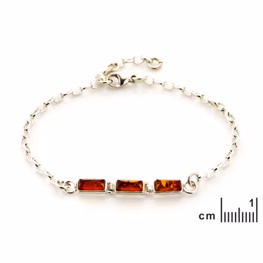 Cognac amber bracelet, 925 silver, adjustable 16+3 cm