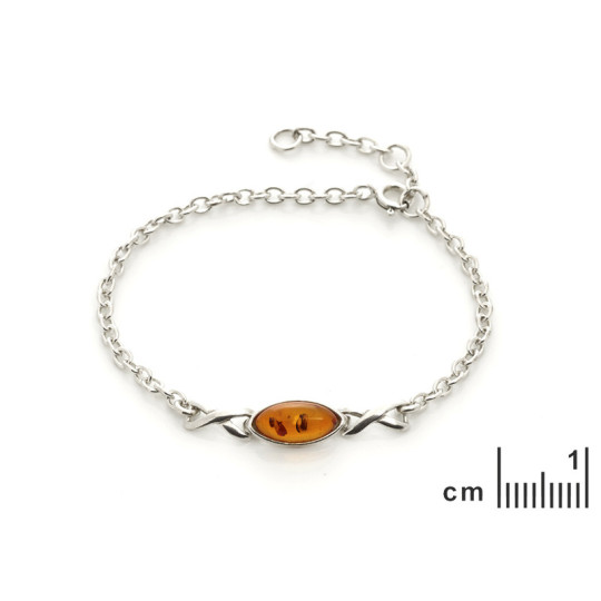 Pulsera de ámbar coñac, plata 925, ajustable 16+3 cm