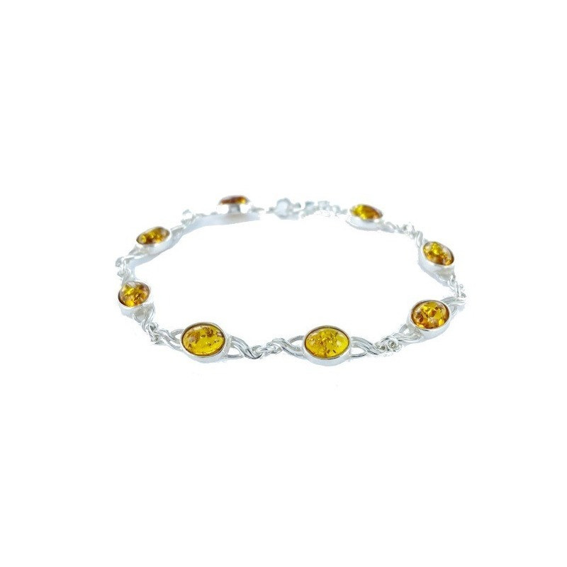 Pulsera de ámbar coñac, plata 925, ajustable 16+3 cm
