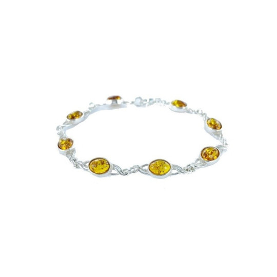 Bracelet en ambre cognac, argent 925, ajustable 16+3 cm