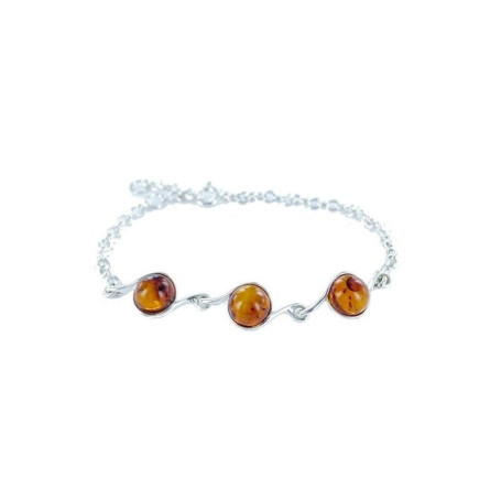 Cognac amber bracelet, 925 silver, adjustable 16+3 cm