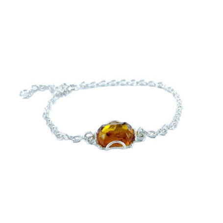 Cognac amber bracelet, 925 silver, adjustable length 16+3 cm