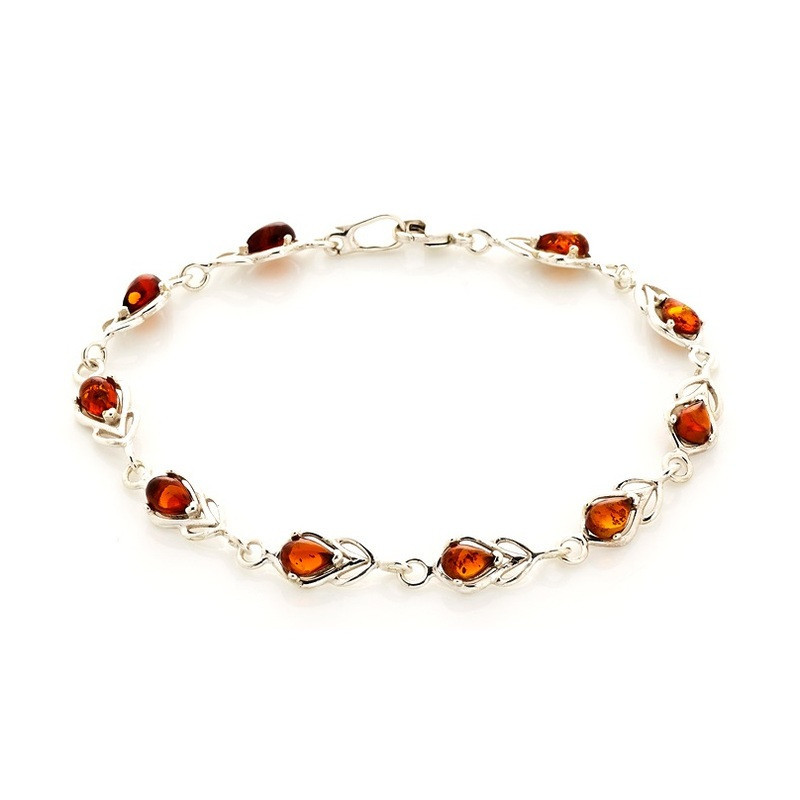 Cognac amber bracelet, 925 silver, length 18 cm
