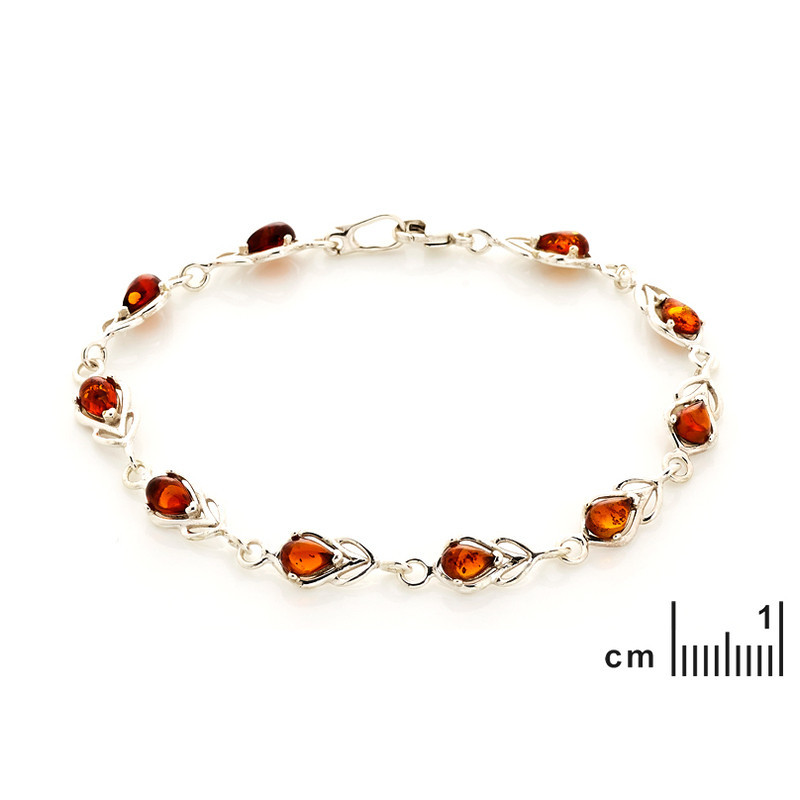 Cognac amber bracelet, 925 silver, length 18 cm