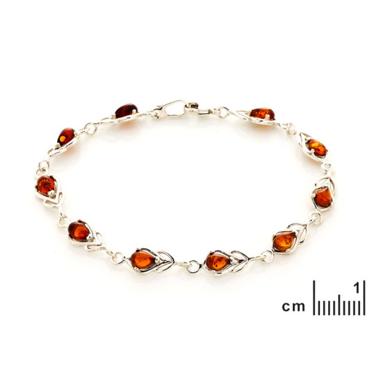Bracelet en ambre cognac, argent 925, longueur 18 cm