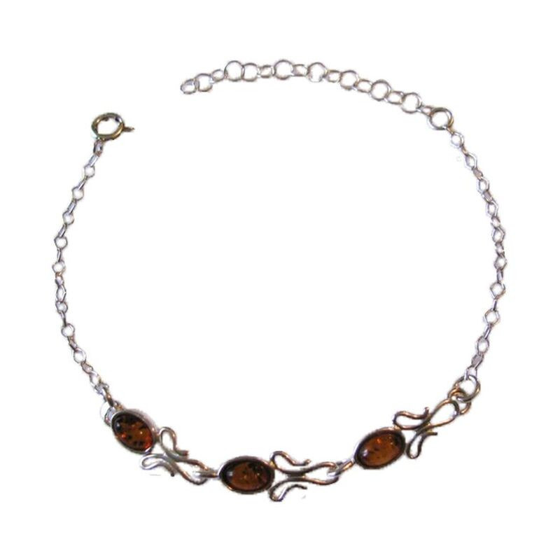 Cognac-Bernstein-Armband, 925 Silber, verstellbar 16+3 cm
