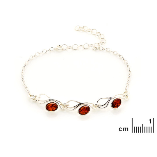 Bracelet en ambre cognac, argent 925, longueur ajustable 17+3 cm