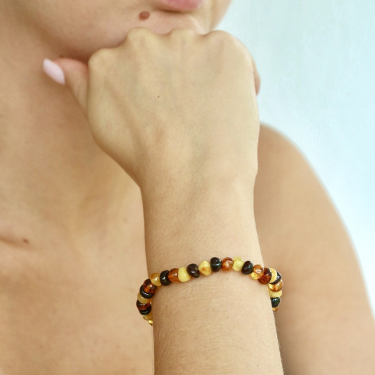 Bracelet d'ambre multicolore de la mer Baltique baroque, longueur 17-18 cm
