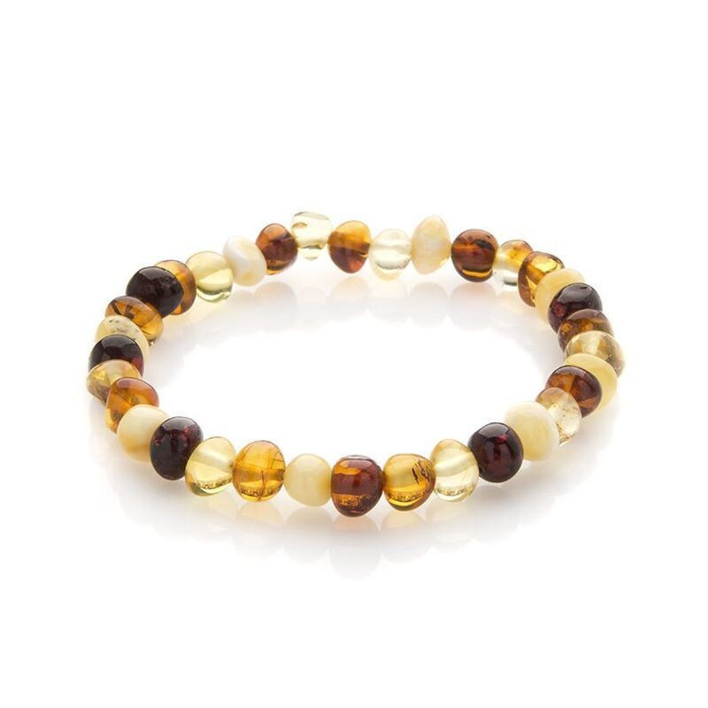 Bracelet d'ambre multicolore de la mer Baltique baroque, longueur 17-18 cm