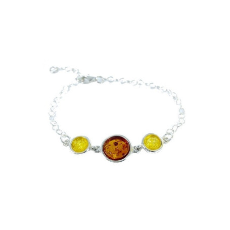 Mehrfarbiges Bernsteinarmband, 925 Silber, verstellbare Länge 20+3 cm