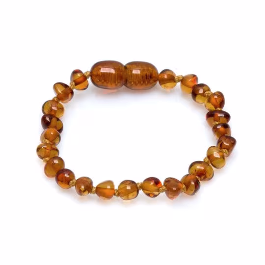 Bracelet bébé en ambre cognac, fermoir vis, 12 - 13 cm