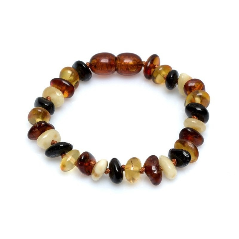 Bracciale per noenati in ambra multicolore, chiusura a vite, lunghezza 12-13 cm