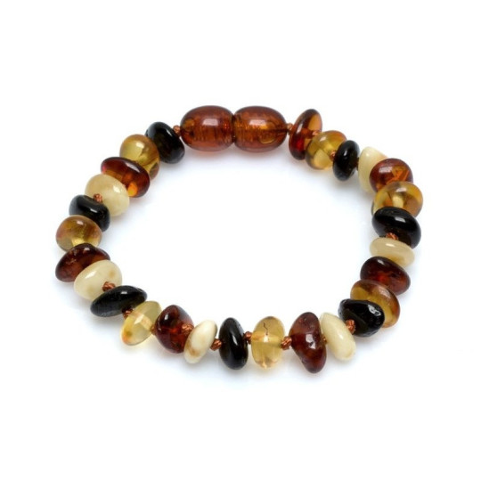 Bracciale per noenati in ambra multicolore, chiusura a vite, lunghezza 12-13 cm