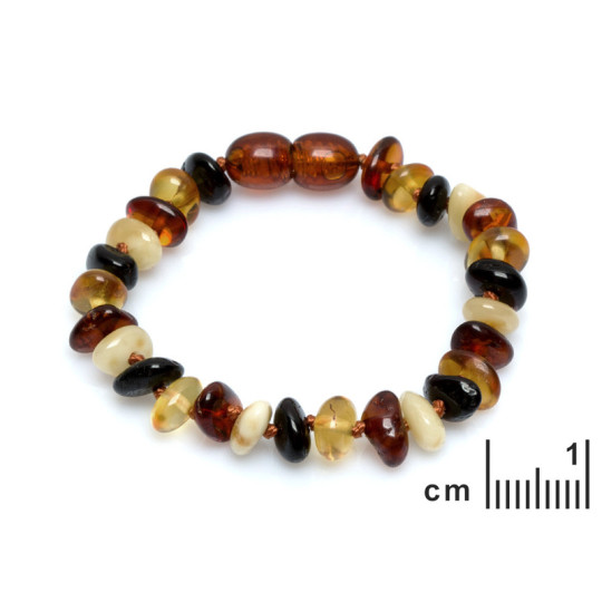 Bracciale per noenati in ambra multicolore, chiusura a vite, lunghezza 12-13 cm