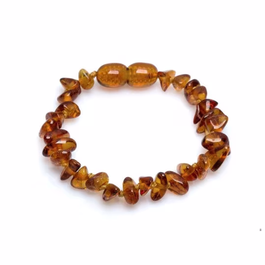 Baby bracelet in cognac amber chips, screw clasp, length 12-13 cm