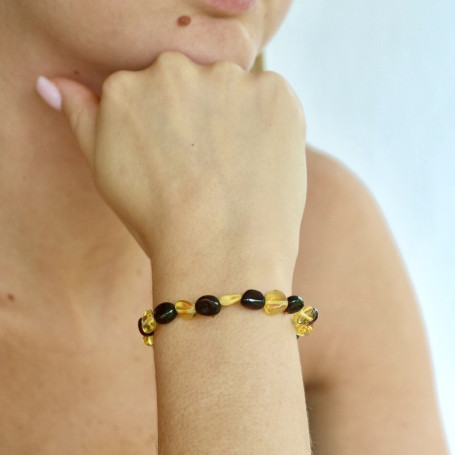 Pulsera de ámbar báltico natural multicolor oliva, longitud 18 cm