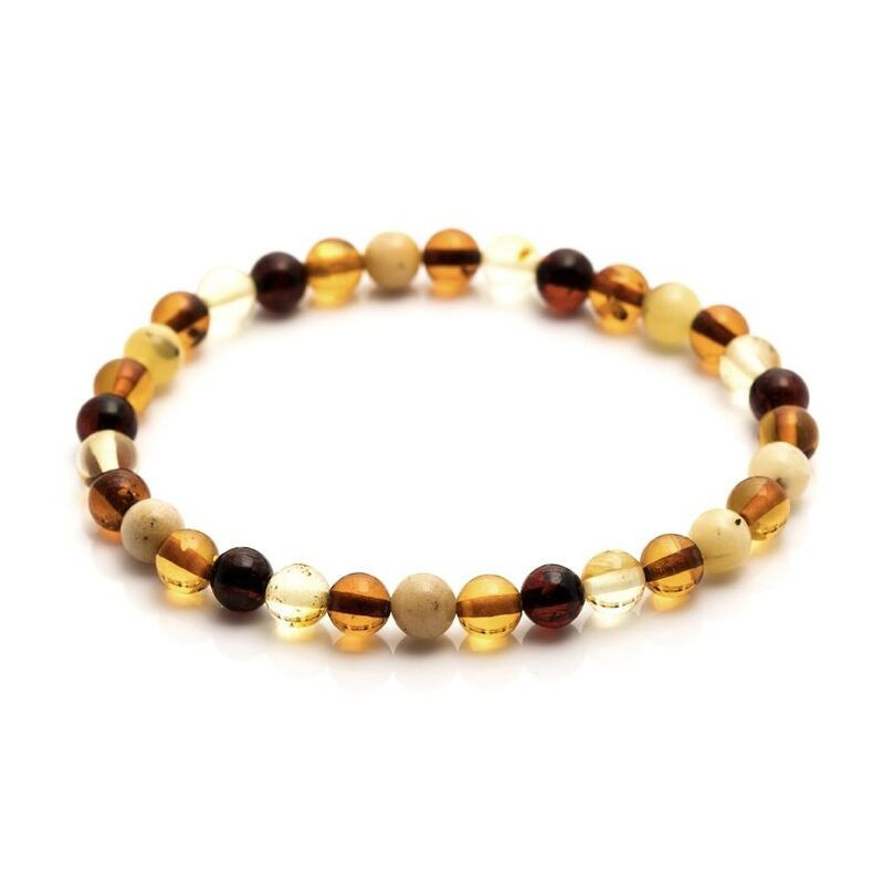 Bracciale in ambra naturale multicolore del Mar Baltico, a sfera, lunghezza 17-18 cm