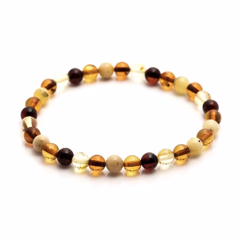 Bracelet d'ambre multicolore naturel de la mer Baltique boule, longueur 17-18 cm
