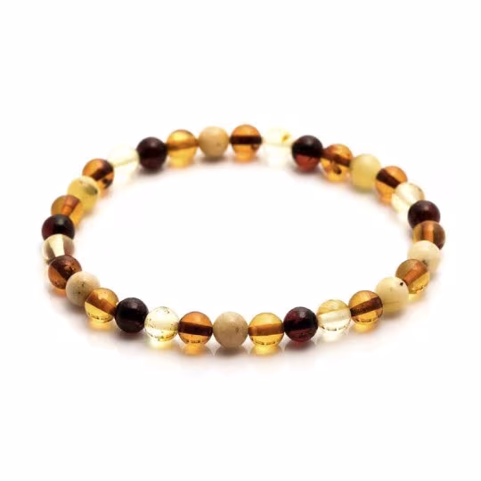 Bracelet d'ambre multicolore naturel de la mer Baltique boule, longueur 17-18 cm